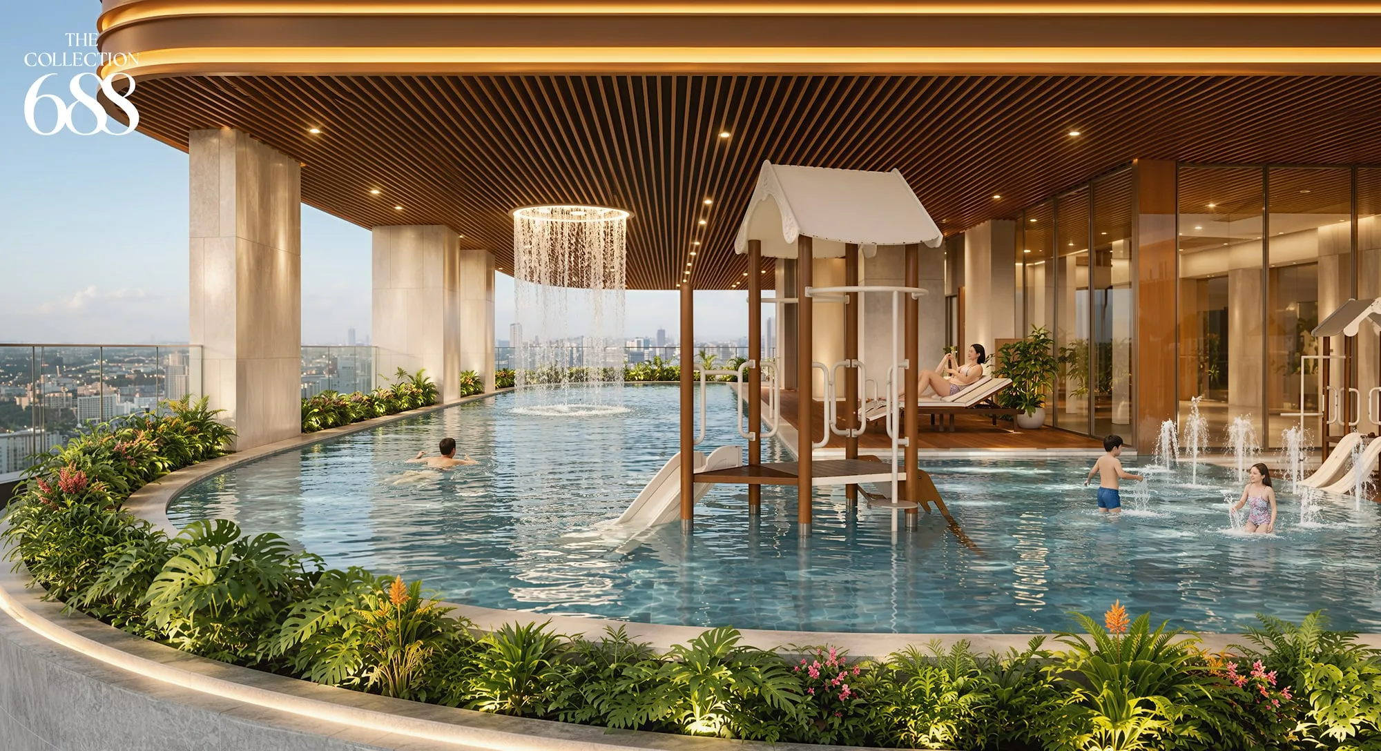 Hồ bơi tầng 9 — hệ tiện ích động 16 hạng mục